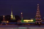 Ночной, новогодний Санкт-Петербург, елка на Стрелке Васильевского острова