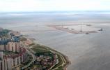 Аэрофотосъемка намыва новых территорий в западной части Васильевского острова в Санкт-Петербурге