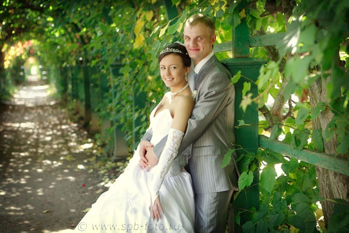 Свадебная фотосессия на фоне зелени