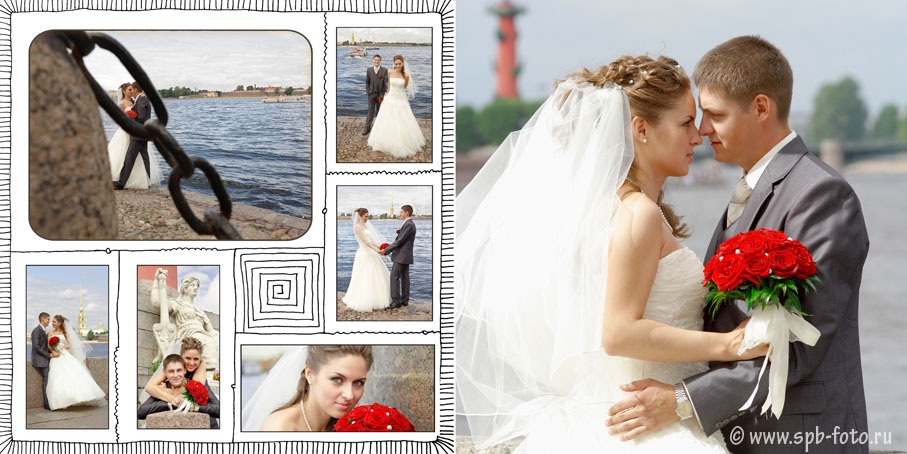 Свадебная фотосессия на набережной Невы, коллаж для фотокниги