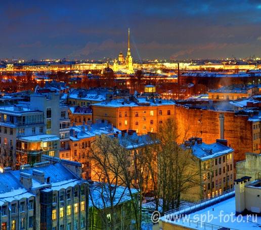 Петроградский район Санкт-Петербурга (Петроградская сторона), вечернее освещение, вид сверху, фотография